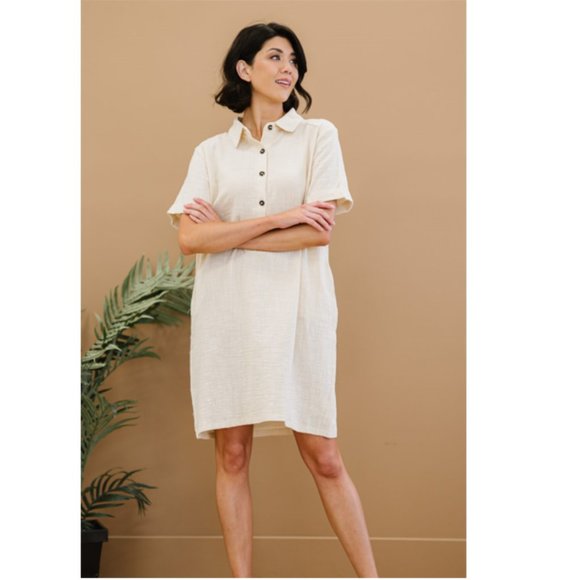 Zenana Iconic Scene Full Size Gauze Half Button Dress - Picture 3 of 12